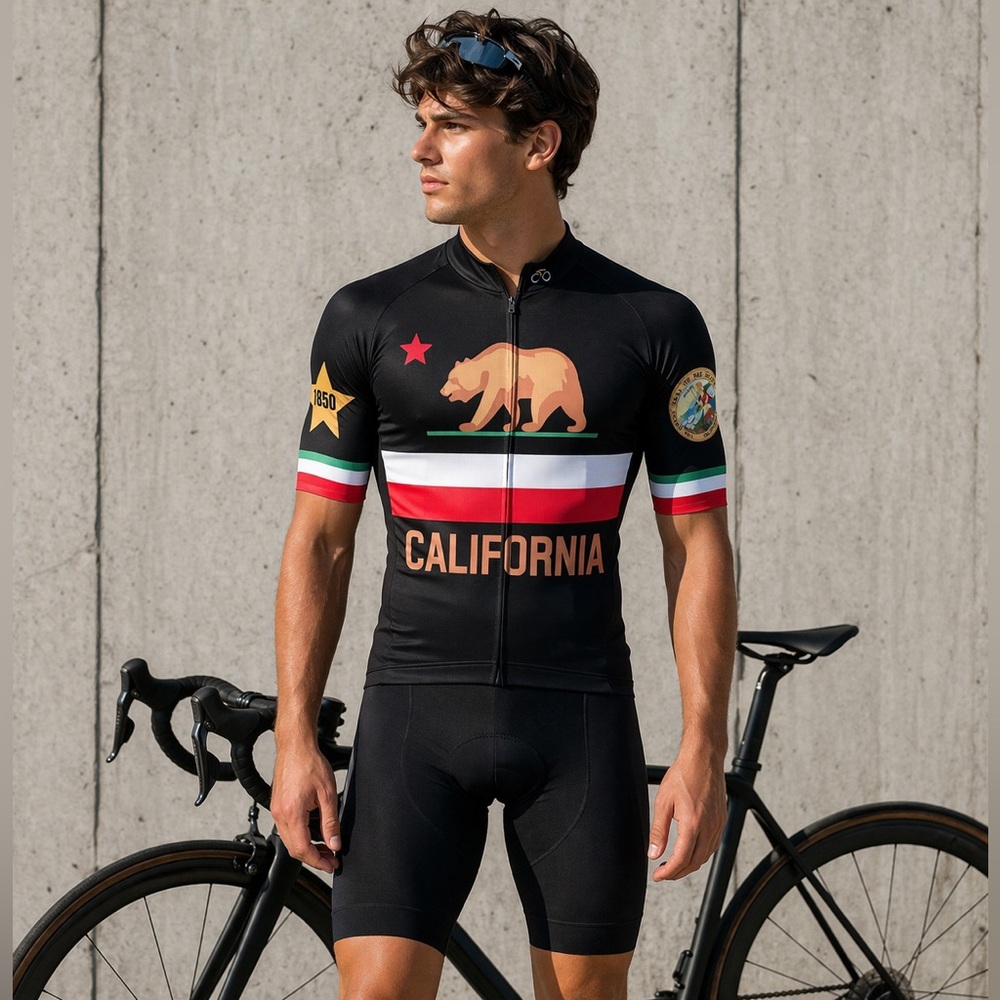 Mens Cycling Jersey California Bear Flag Med NWOT